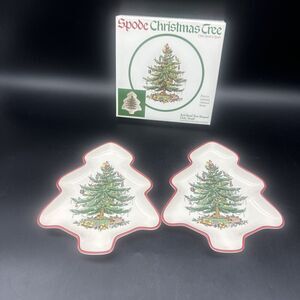 Spode Christmas Tree RED Band 1st Limited Annual Series 7.5” High #s3324U- 2 PC